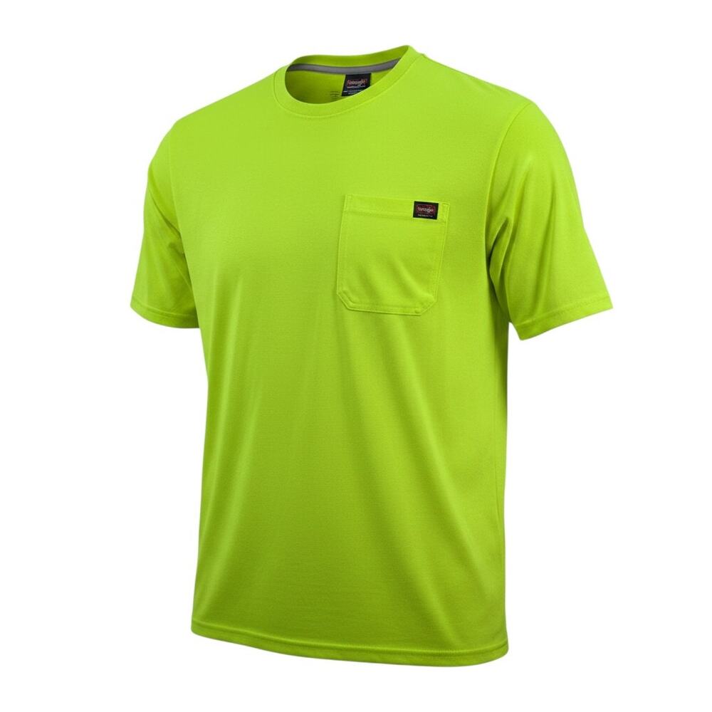 Wrangler Workwear T Shirt Mens 2XLT Neon Yellow Pocket Short Sleeve